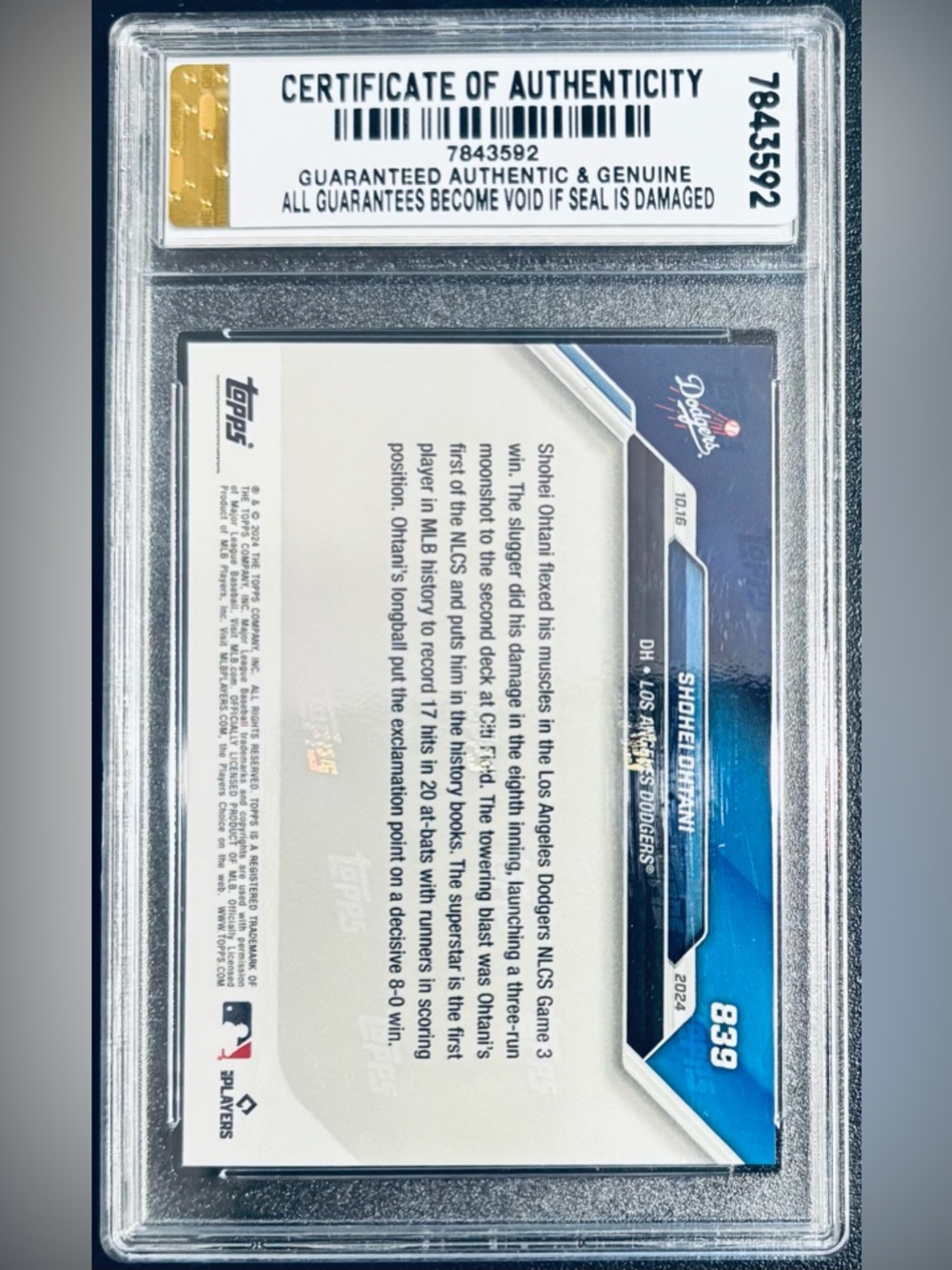 2024 Topps Shohei Ohtani #839- JDCC Micro-Graded 10 GEM-MT - Picture 3 of 4